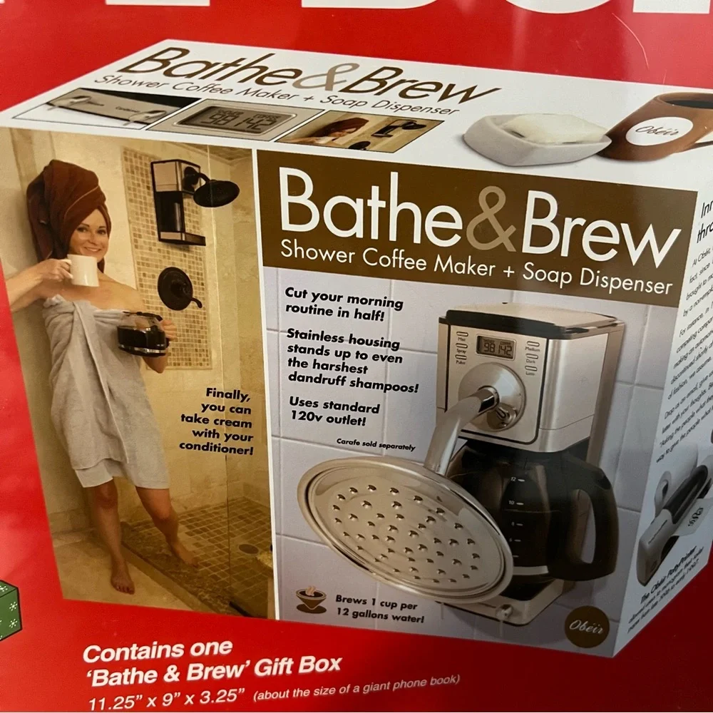 NEW Bathe & Brew Prank Fake Funny COFFEE MAKER SHOWER PARODY Joke Gift Box